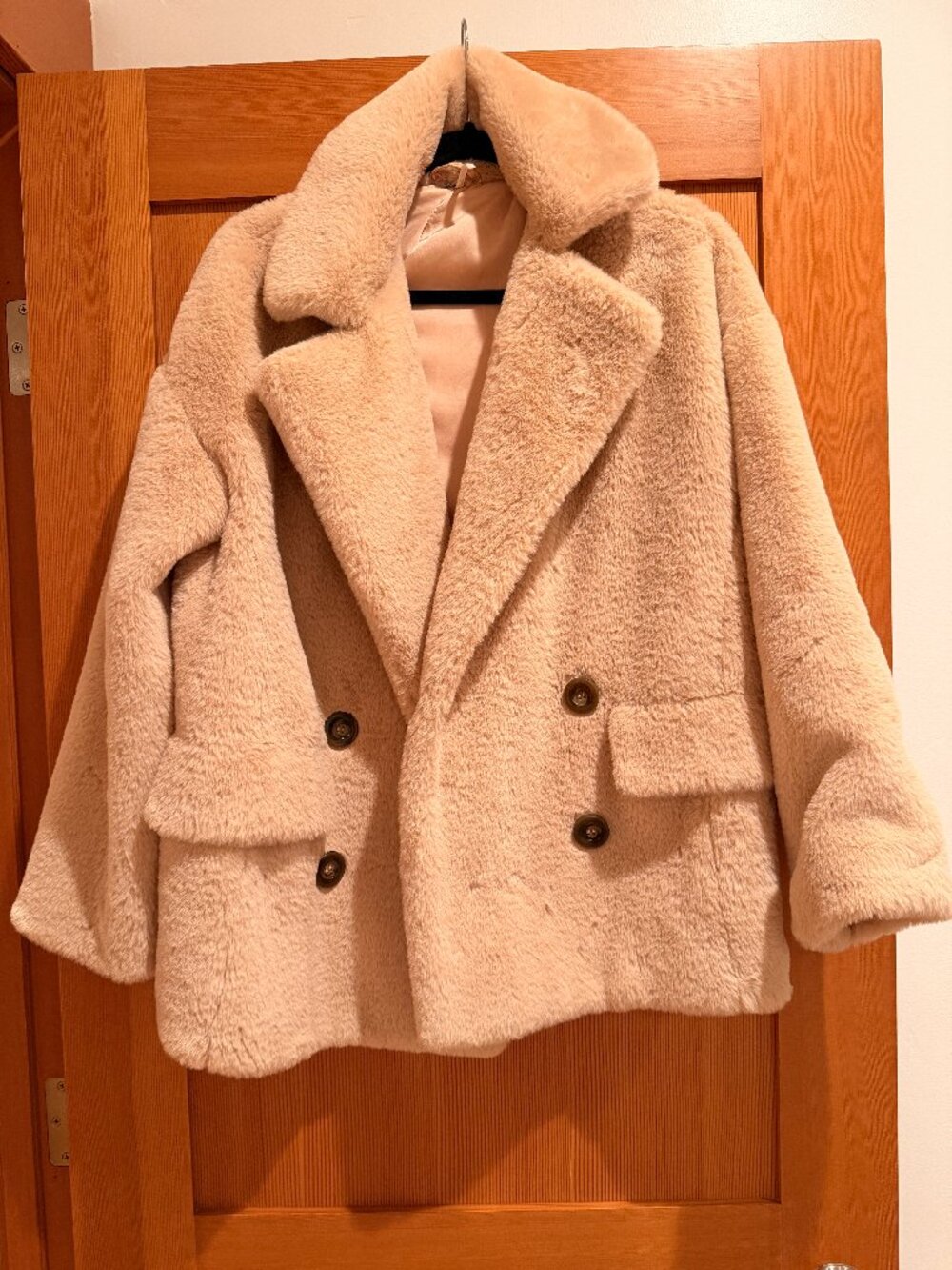 Free People Kate Faux Fur Coat in Blush - size XS